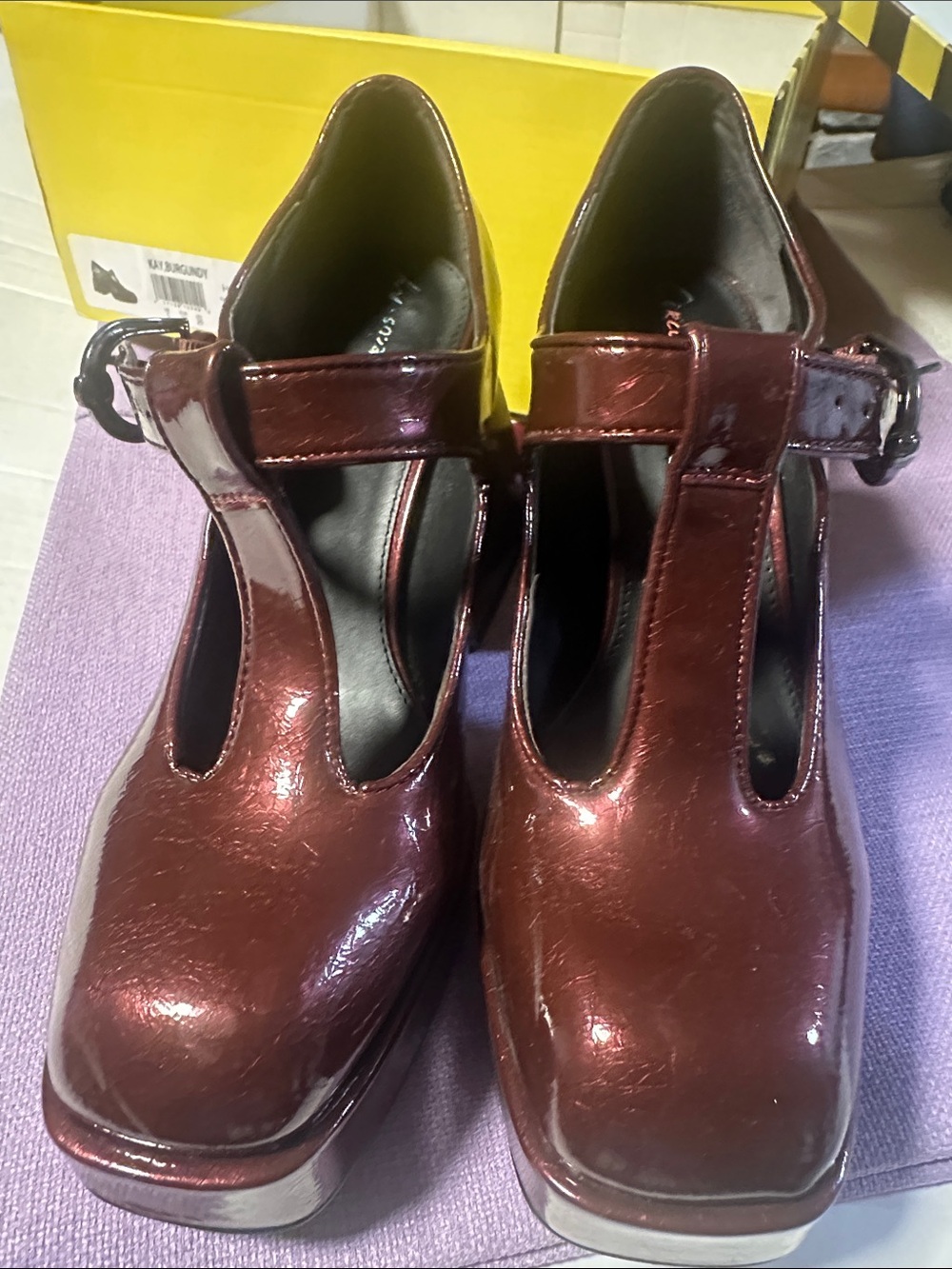 Circus by Sam Edelman Burgundy Patent Platform T-Strap Pumps
